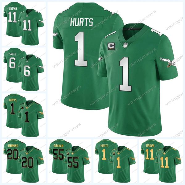 

d'andre swift 1 jalen hurts football jersey aj brown devonta smith brian dawkins jason kelce haason reddick michael vick nolan smith ja, Black;red
