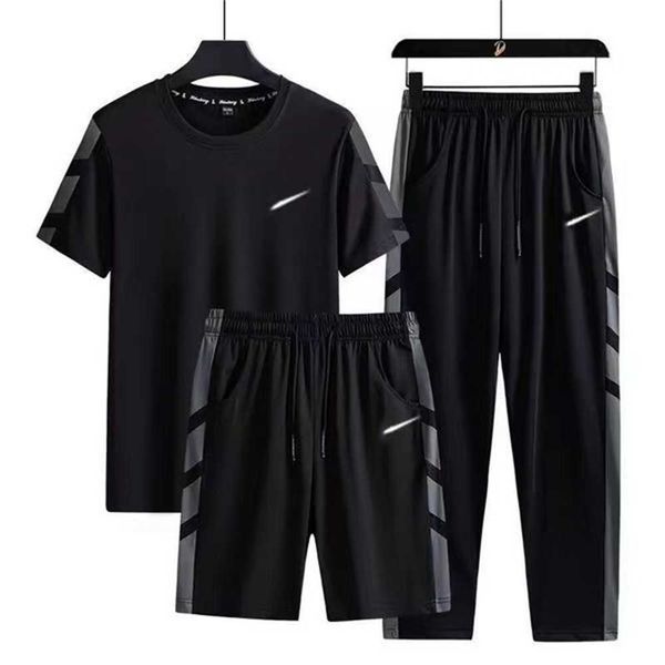 

mens tracksuits suit designer short sleeve shorts and trousers two-piece/three-piece set optional speed dry ice real silk crewneck sportswea, Gray