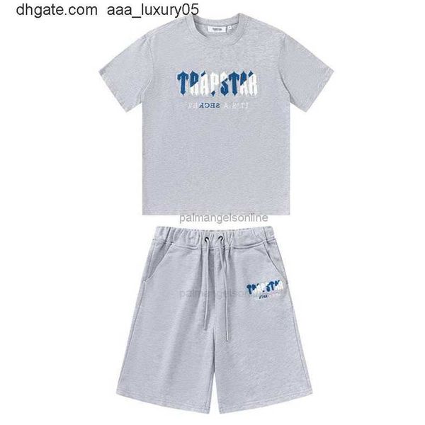 

designer fashion clothing tees tshirt trapstar blue white towel embroidered sports casual set mens womens short sleeve t-shirt shorts casual, White;black
