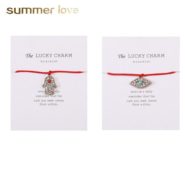 

2021 handwoven lucky red string charm bracelets for women men ctystal fatima hamsa hand evil blue eye pendant friendship bracelet 1304155, Golden;silver