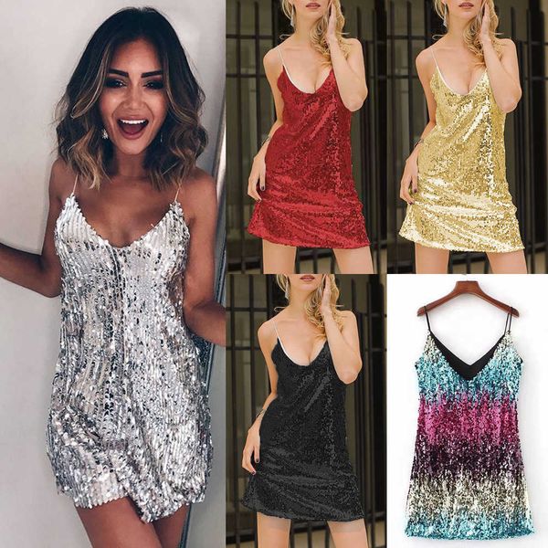 

2023 summer women's new night club dress sleeveless slimming beach dresses for women sequin v-neck sling short skirt lace v neck258, White;black