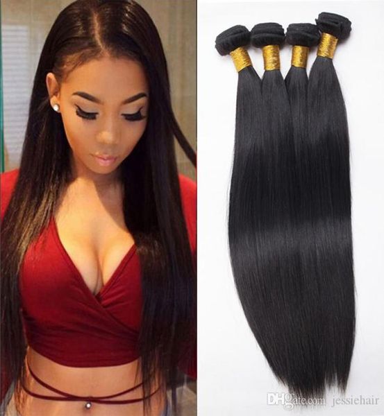 

100 brazilian unprocessed virgin human hair natural color silky straight hair weaving weave wefts bundles extensions2141328, Black