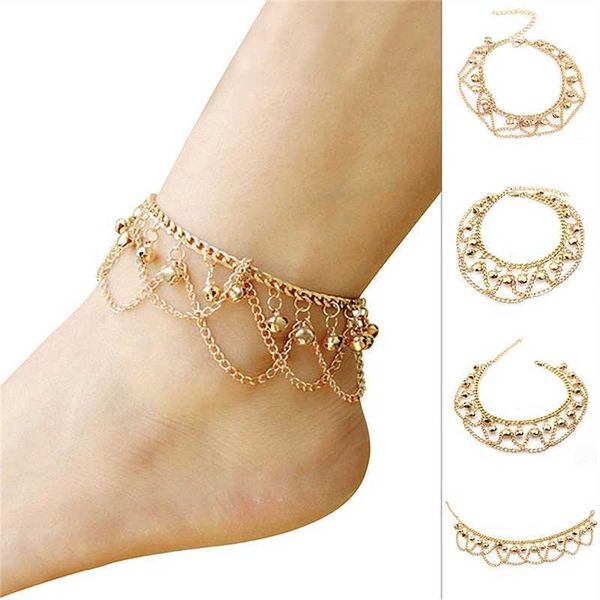 

anklets new tassel chain bells pendant anklet gold color bracelets for women girl summer beach party barefoot foot jewelry 230607, Red;blue