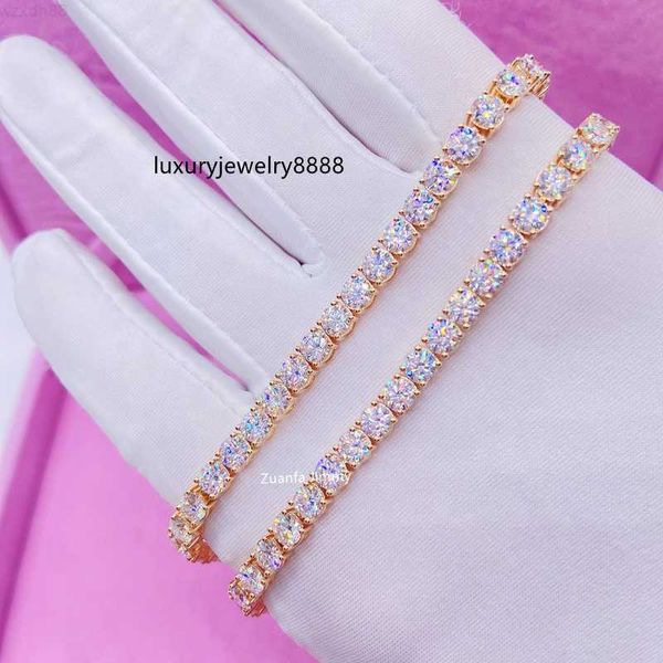 

men luxury jewelry hip hop iced out jewelry 4mm 14k solid real white gold yellow gold vvs moissanite tennis bracelet, Silver