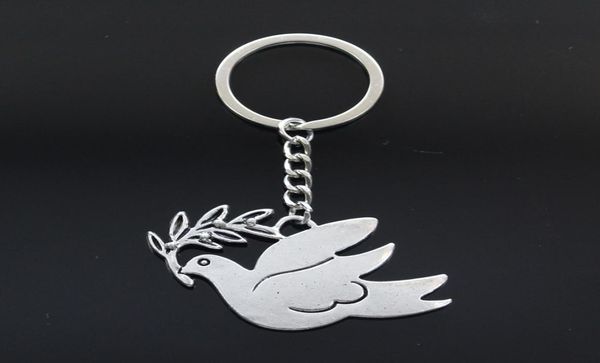 

new keychain 38x56mm peace dove with olive pendants diy men car key chain ring holder keyring souvenir jewelry gift1517299, Silver