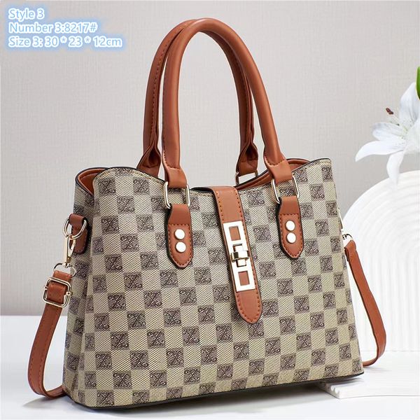 

Factory wholesale ladies shoulder bags 3 styles of large-capacity wear-resistant printed tote bag multi-layer contrast leather handbag belt buckle plaid bag, Coffee-printing-8217#-regular style