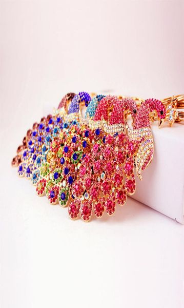 

4 colors bling rhinestone keychain elegant colorful peacock keychain peafowl peahen keyring bag pendant car key chain ring2036165, Silver