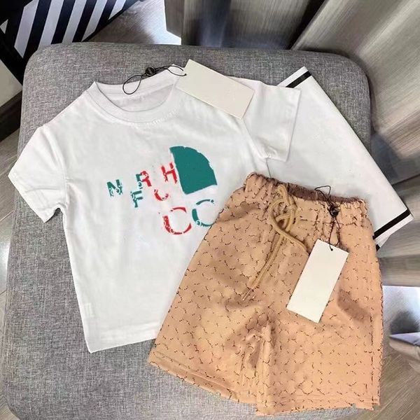 

kids designer sports sets brand girls shirts with strappy dress two pieces sets high end cotton t-shirts with plaid skirts 2023ss summer chi, White
