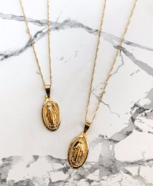 

virgin mary necklace dainty gold medallion women necklace mother mary pendant necklaces religious catholic gift for woman1192505, Silver