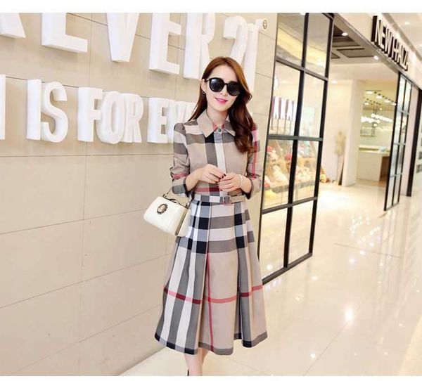 

dresses designer spring women dress summer long sleeve stand collar plaid party work business shirt clothing, Black;gray