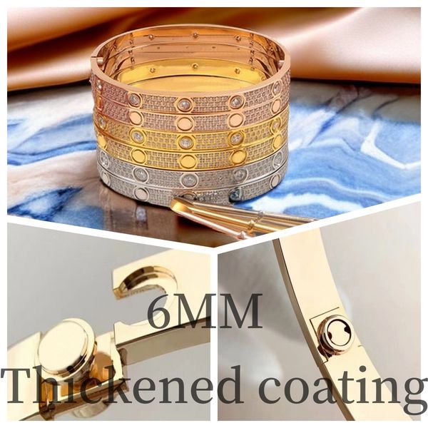 

6mm screw bracelet designer jewelry wide version full diamonds bangle luxury bracelet thickened coating couple love bracelet for man womens, Black