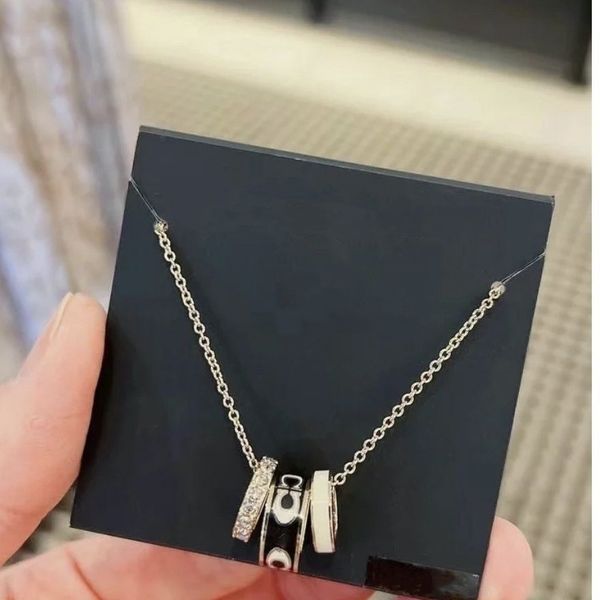 

designer black gold three ring three piece necklace love c iconic light luxury enamel necklace, Silver