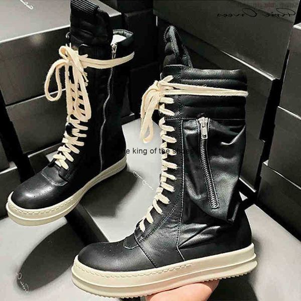 

2023 luxury rick designer ro boots shoes owens dress shoes mens and womens high s leather shoes informal sports overalls velvet pink 592 j96, Black