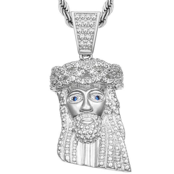 

drop shipping christian jewelry 14k 18k gold plated cubic zirconia diamond jesus charm pendant necklace with chain, Silver