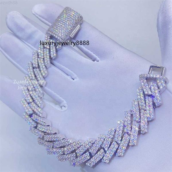 

pass diamond tester 925 sterling silver iced out jewelry 10mm two row moissanite box clasp cuban bracelet chain
