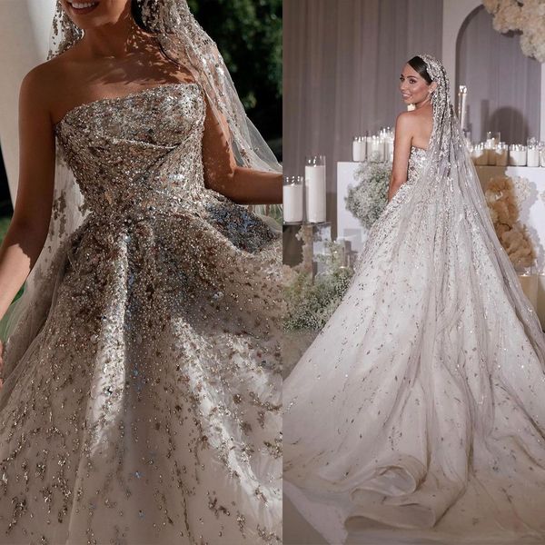 

crystal bling ball gown wedding dresses with veil luxury sweetheart bridal gowns custom made sweep train vestido de novia, White
