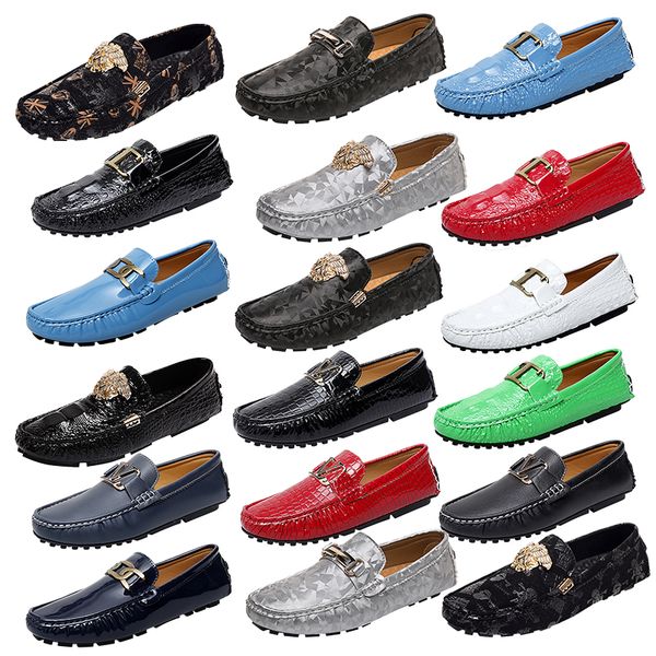 

high-quality metal buckle loafer pointed toe crocodile print brogue leather shoes genuine leather business office shoes weddings party dress, Black