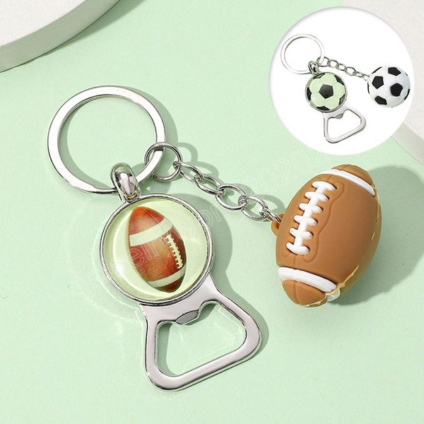 

portable football bottle opener keychain men outdoor bar tool sport style silicone basketball pendant beer opener keyring holder, Silver