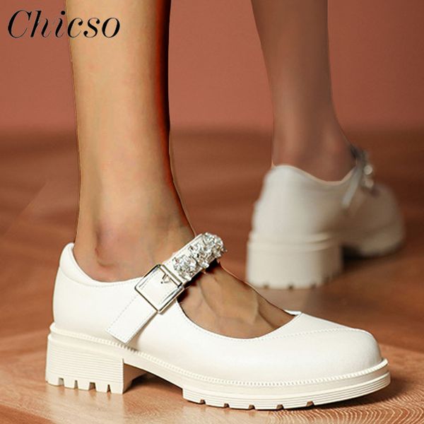 

mary jane shoes 2023 new rhinestone ladies round toe british style leather shoes 35-43 large-sized female home office loafers, Black