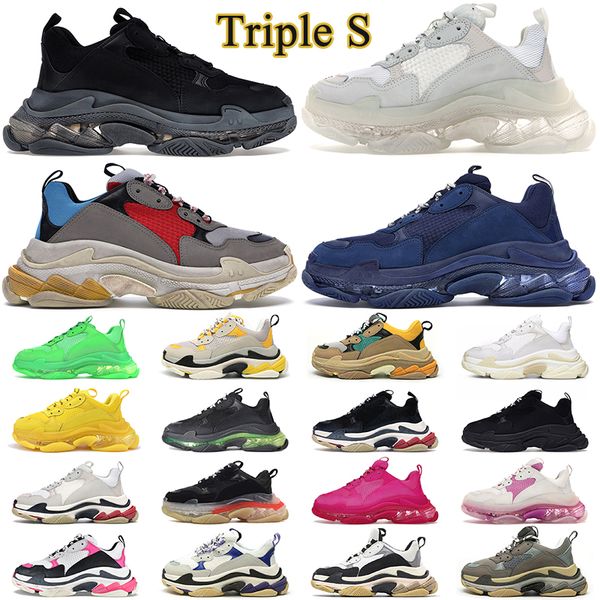 

triple s men women designer luxury casual shoes clear sole platform sneakers black white red neon green pink mens outdoor sneaker trainers t