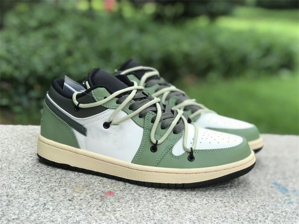 

basketball shoes jumpman 1 low black bleached coral green fog 1s og men/women sport sneaker with original box