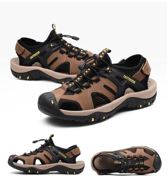 

genuine leather designer men sandals big size shoes summer beach sandals slippers gentle luxury designer shoes with size 38-48 item 7239-1 c, Black