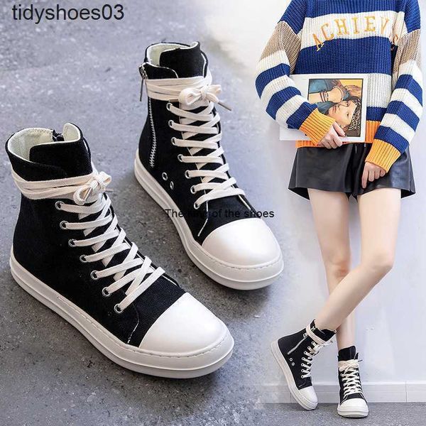 

designer ro high shoes for men and women couples 2022fw black new thick bottom casual canvas shoes wax board shoes size 34-42