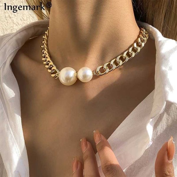 

pendant necklaces vintage smooth cuban chains women gothic round pearl necklace girl chokers fashion accessories jewellery new 230613, Silver
