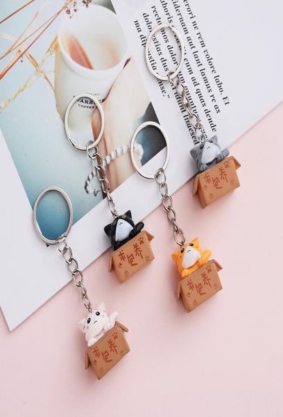 

cute little box cat key chain women men kawaii kitten car keychain fashion letter keyring animal jewelry dating fashion4970766, Silver