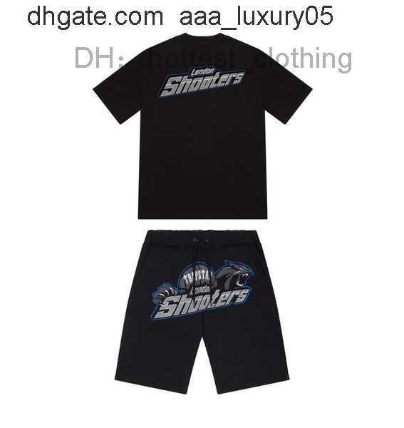 

summer new trapstar london shooter short-sleeved t shirt suit chenille decoding black ice flavor 2.0 men's round neck t-shirt shorts 2, White;black