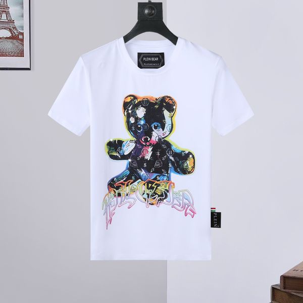 

plein bear t shirt mens designer tshirts brand clothing rhinestone pp skulls men t-shirt round neck ss skull hip hop tshirt tees 16472, White;black
