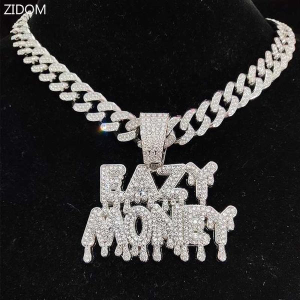 

pendant necklaces hip hop letter necklace men women easy money chain iced out bling cuban hiphop jewelry fashion gift 230613, Silver