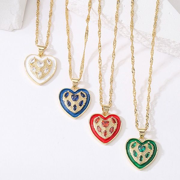 

y2k chic love heart necklace with clear crystal stone classic gold color pendant choker for women children jewelry gifts, Silver
