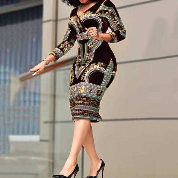 

dresses casual african ladies elegant wrist high waist v neck vintage for work office business fashion slim vestidos dress midi 2022, Black;gray