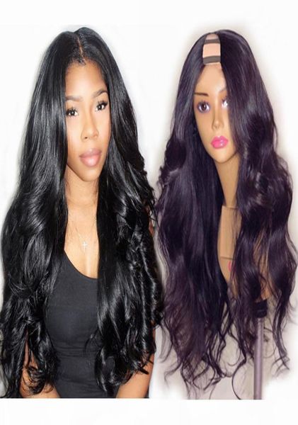 

u part human hair wigs for women body wave 130 density brazilian remy hair middle part 14quot natural color shiping5812566, Black;brown