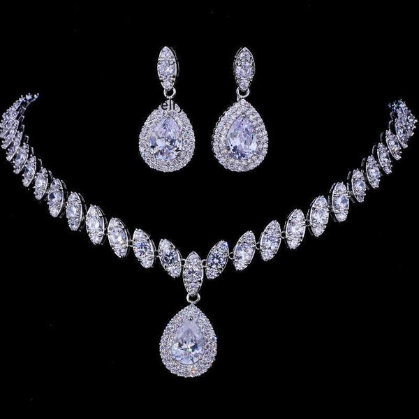 

designer jewelry bridal dress jewelry set zircon water drop inlaid multicolor matching jewelry necklace set jewelry evening accessories, Silver