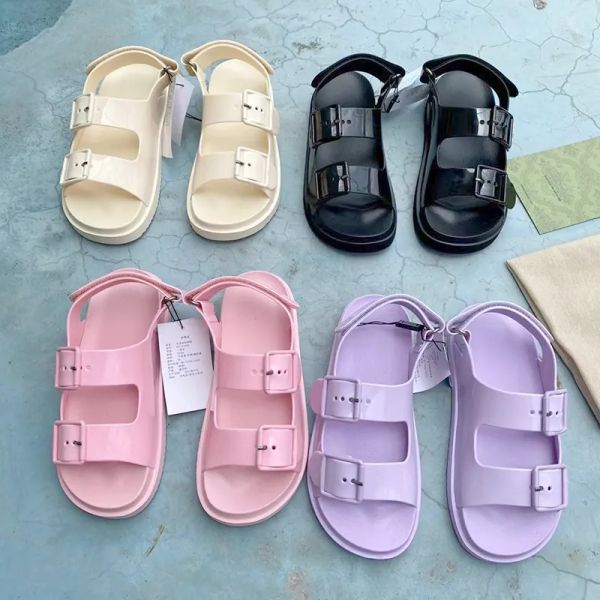 

2021women's sandal with mini double g women slipper slide rubber pink purple black candy colors outdoor adjustable buckle beach slides