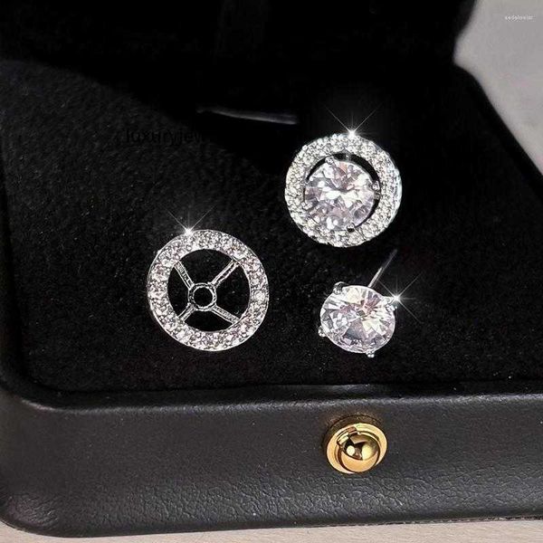 

stud earrings detachable dual round set silver color white zircon stone female wedding for women ear studs jewelry gift, Golden;silver