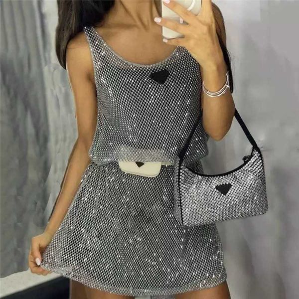 

dresses shiny rhinestone mesh vest with base skirt designer ladies party night club silver dress, Black;gray
