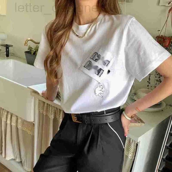 

women's t-shirt designer high edition 23ss spring/summer new embroidery letter decorative pocket little rabbit round neck short sleeve, White