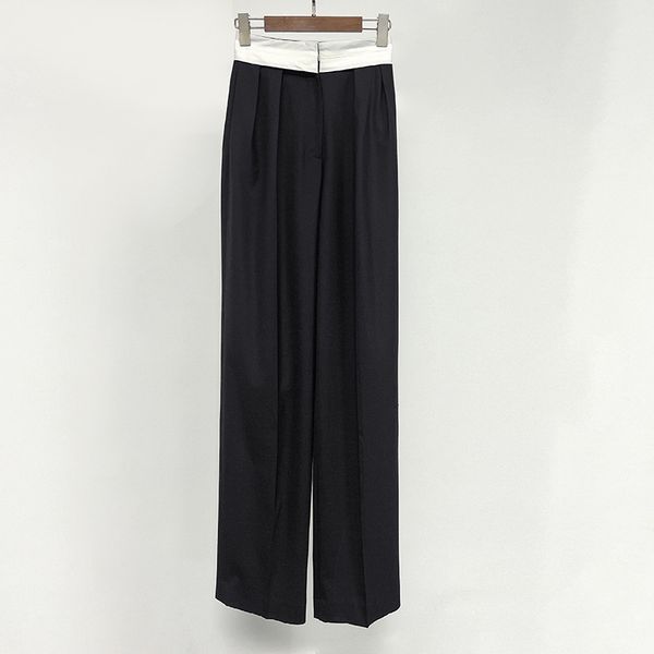 

2023-close your eyes and enter~t~row's home color matching waist pleated wool pants, straight tube loose color matching floor mop pants, Black;white