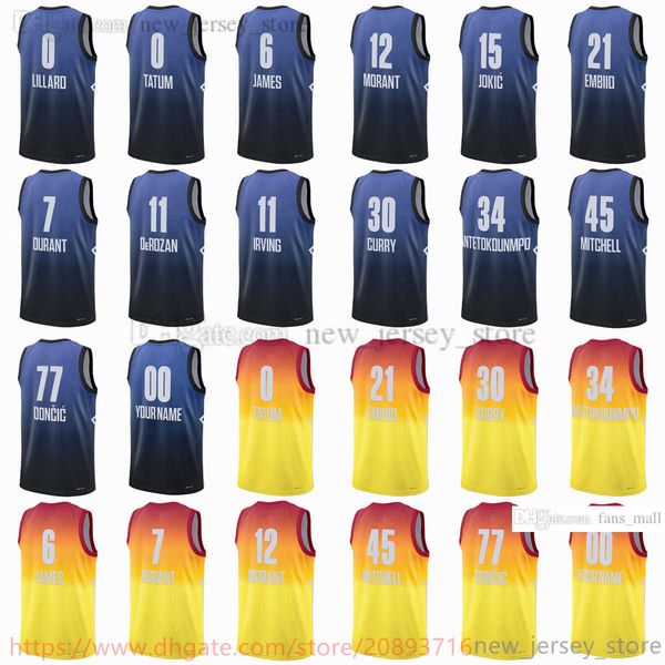 

custom 2023 all-star printed basketball jerseys embiid antetokounmpo stephen curry lillard tatum ja morant luka doncic kyrie irving keven du, Black;red
