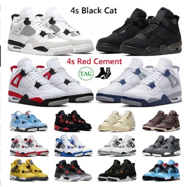 

4 basketball shoes men women 4s black cat red cement military black thunder midnight navy university blue mens trainers sports sneakers