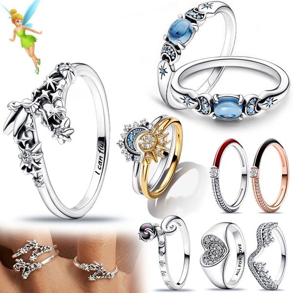 

2023 new 925 sterling silver wedding rings designer jewelry aladdin princess jasmine ring for women diy fit pandora celestial sun & moon rin, Slivery;golden
