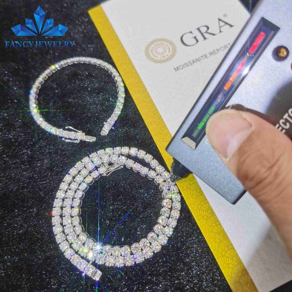 

luxury design iced out moissanite jewelry men women 18k white gold moissanite diamond tennis bracelet/chain, Silver