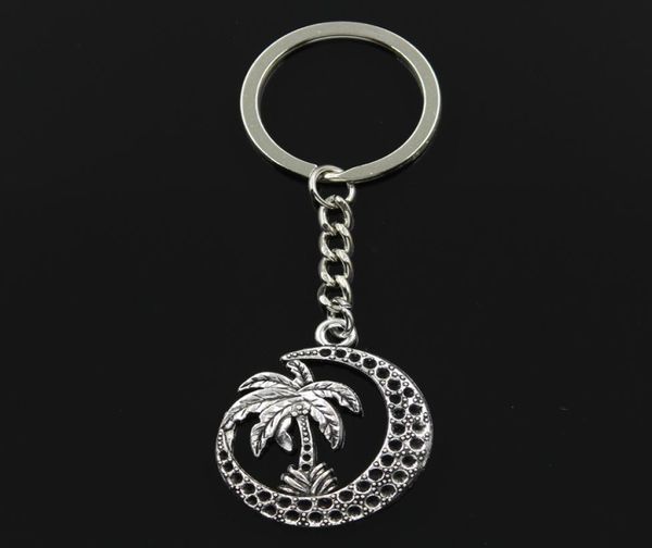 

fashion 30mm key ring metal key chain keychain jewelry antique silver color plated palm tree moon coconut 37x30mm pendant5762612