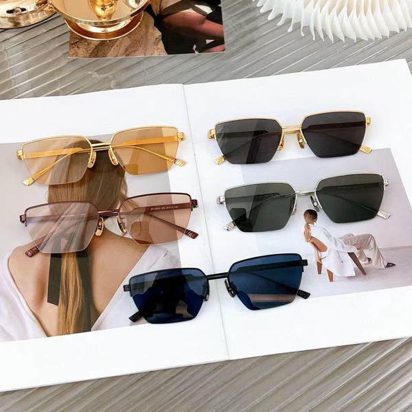 

2023 white collar business selling style, small face medium half frame titanium alloy high-end women's sunglasses, gray and khaki class, White;black