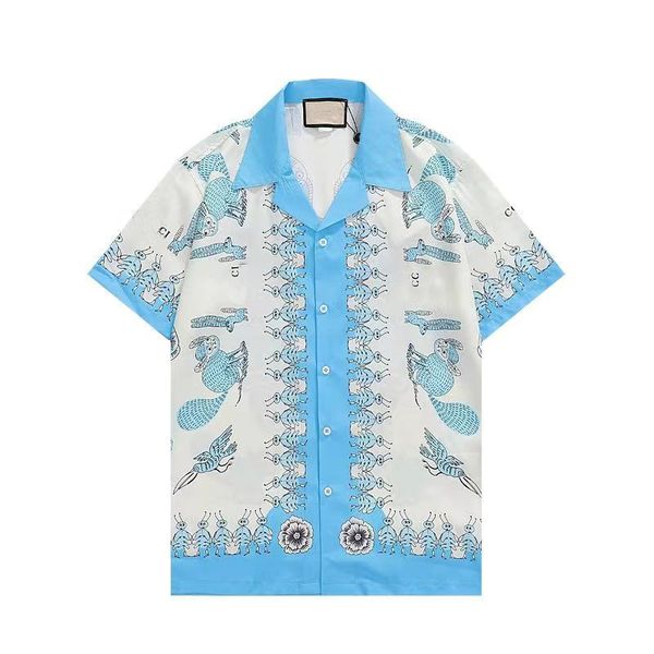 

designer shirt men shirts summer spring casual shirt mens shirts full print fashion short sleeve men shirt blue color size -3xl, White;black