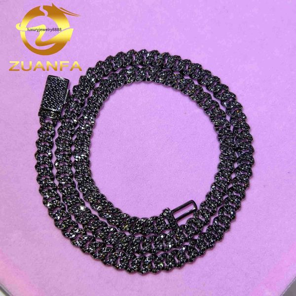

popular 6mm size hiphop iced out 1 row black colored moissanite diamond cuban link chain, Silver