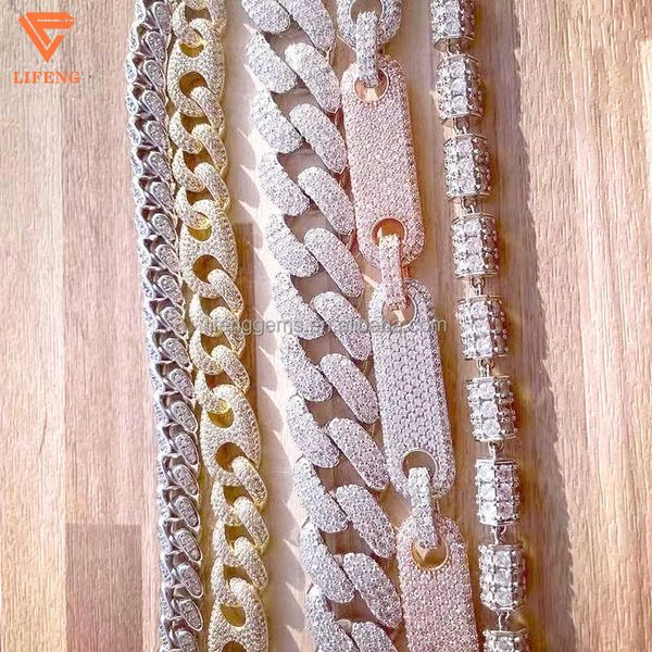 

lifeng jewelry hip hop luxury custom 925 sterling silver necklace link chain jewelry moissanite cuban chain